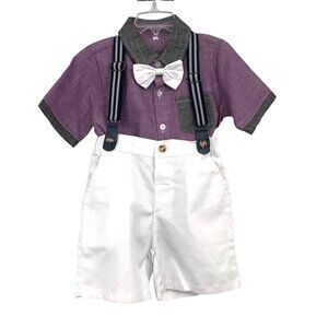 Bow Tie Outfit NEW Purple Gray 100 (US 110) 4 Years 4 Pcs Shorts